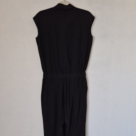 COS 100% Silk Surplice Jumpsuit Cap Sleeve Pocket Elastic Waist Black - Picture 6 of 12